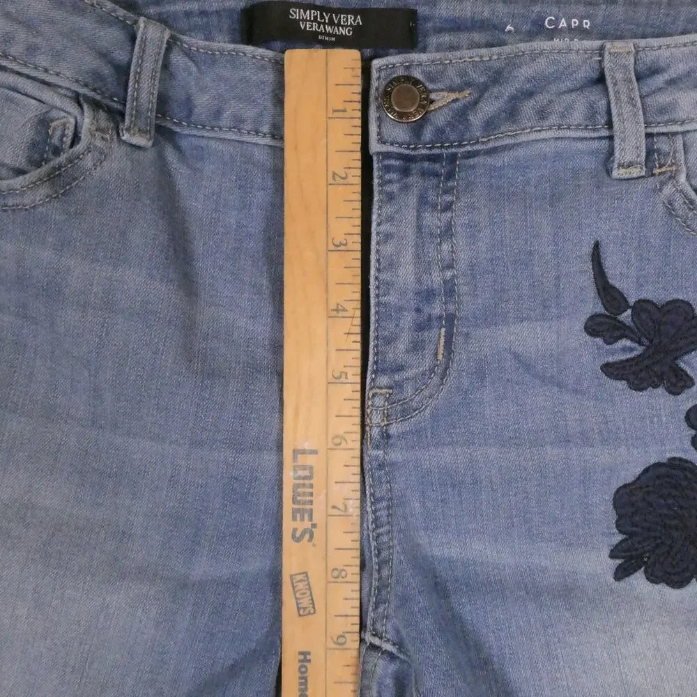 Simply Vera Wang Embroidered Jeans Light Wash Cropped Pants - Picture 7 of 10